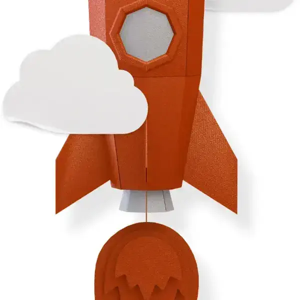 an orange rocket in the clouds, optimizing your site boosts traffic and performance