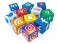 a bunch of cubes with social media logos